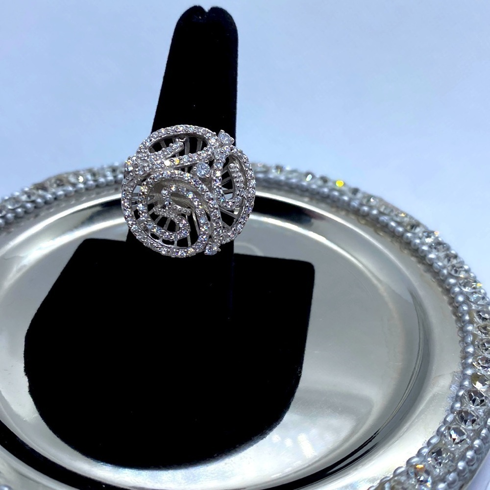 Genuine Sterling Silver with White Sapphire Statement Ring